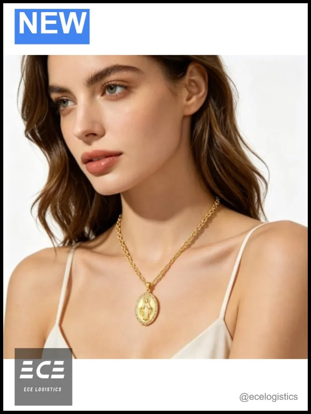 Miraculous Medal Necklace Gold Plated Stainless Steel Virgin Mary Pendant